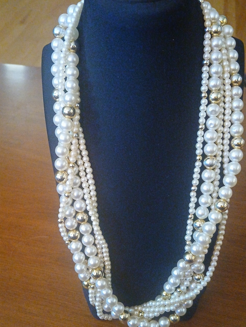 18" Elegant Multi-Strand Faux Pearl and Gold Bead Color Necklace - White/Gold